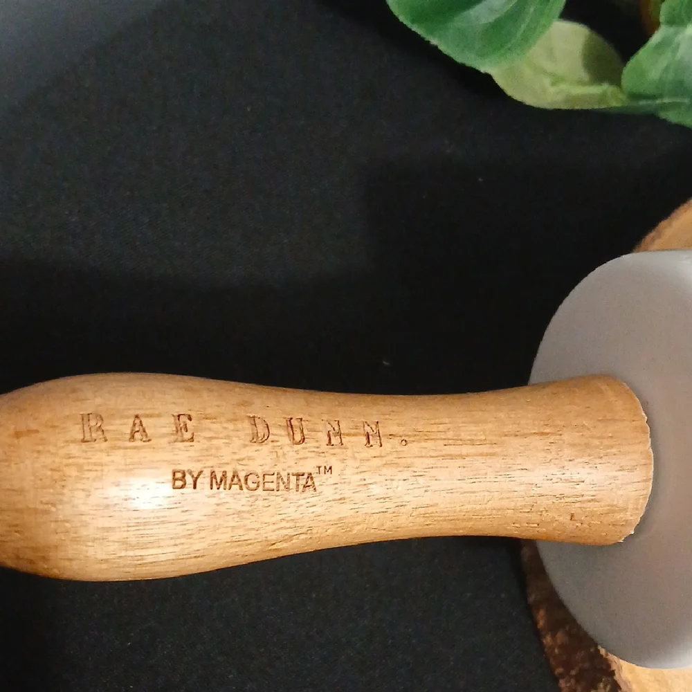 Rae Dunn White Ceramic Rolling Pin with Wooden Handles